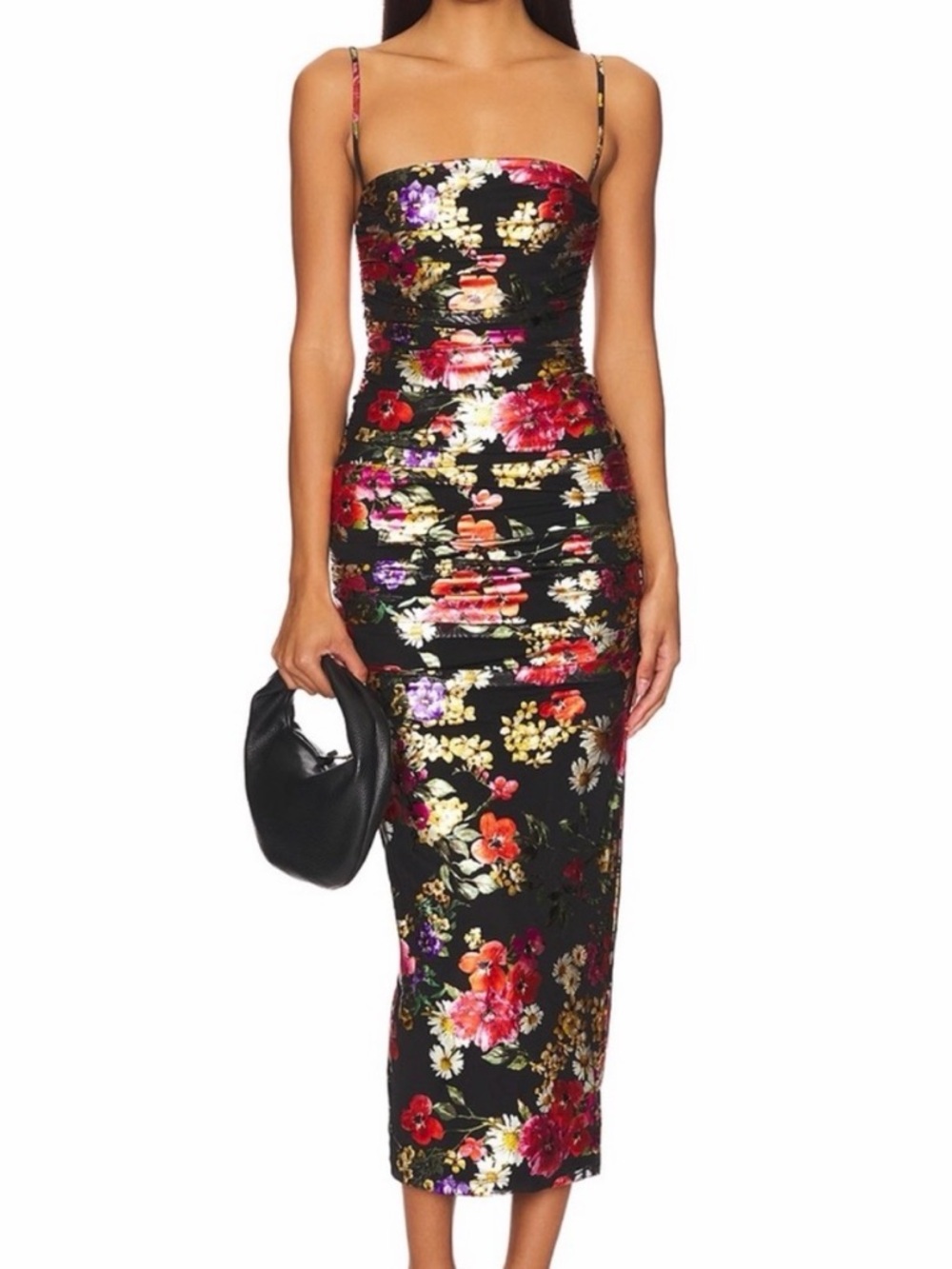 Nookie Dress Electric Floral Midi Dress Floral Foil Print Mesh Small NWT